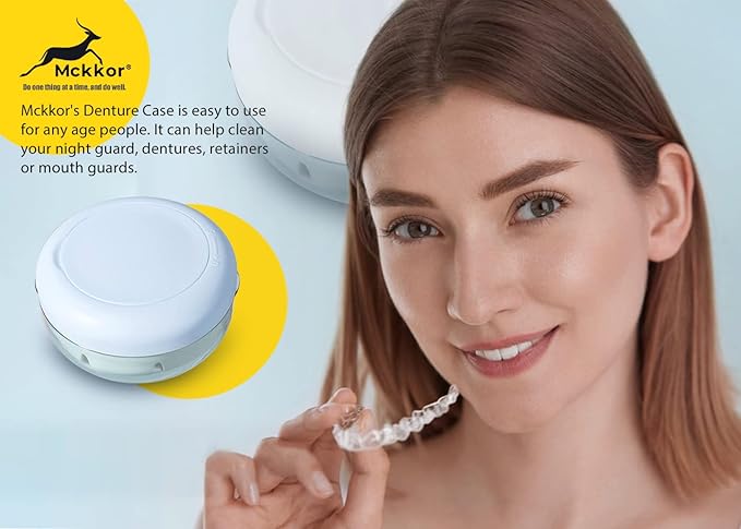 Denture cup, Definitely No-Leak Denture Bath Box for Traveling Perfectly, Denture Cup with Strainer & Mirror(White)