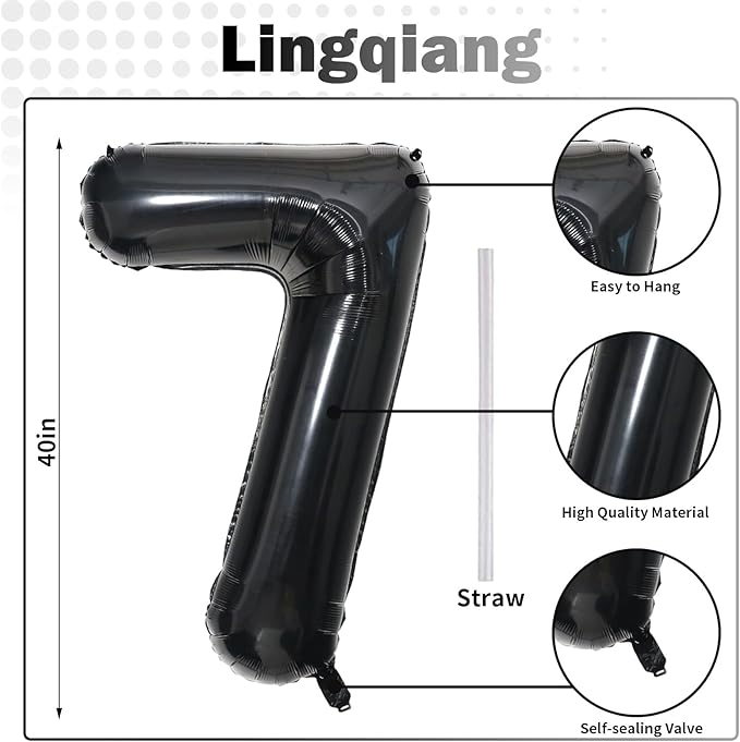 Black Number 17 Mylar Foil Balloons, 40 Inch Giant Black 17th Birthday Balloons for Boys Girls, Black Number 1 & 7 Helium Balloon for Women Men 17th Anniversary Party Decorations Supplies