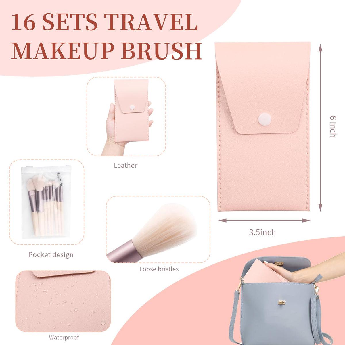 16 Sets Travel Makeup Brush Set Synthetic Fiber Face Foundation Make up Brushes Bridesmaid Gift with Travel Makeup Bag for Wedding Bridal Shower Favors Bachelorette Party Gift (Ivory Beige)