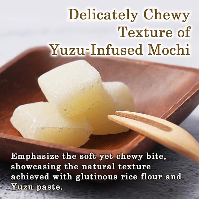 TOMOSAN Yuzu Mochi Candy, Traditional Japanese Citrus Sweets with Yuzu Paste, Soft & Chewy (300g / 10.58oz)
