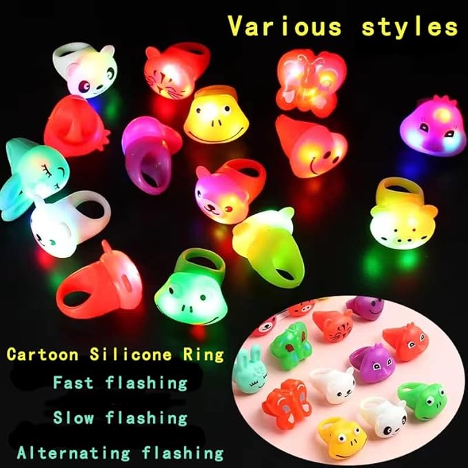 SOFLIY 63 Pcs LED Light Up Ring - Colorful Flashing Bumpy Rings Finger Toys Novelty Glow in the Dark Soft Jelly Blinking Rings Party Favors for Adults Kids Bachelorette Party Halloween Concert Gifts