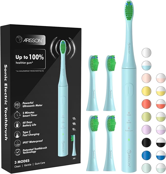 ARISSON Sonic Electric Toothbrush for Adults and Kids, 40,000 VPM Power Toothbrush, 1.5H Fast Charge Ultrasonic Electric Toothbrushes with 2 Minutes Smart Timer, Jet Stream
