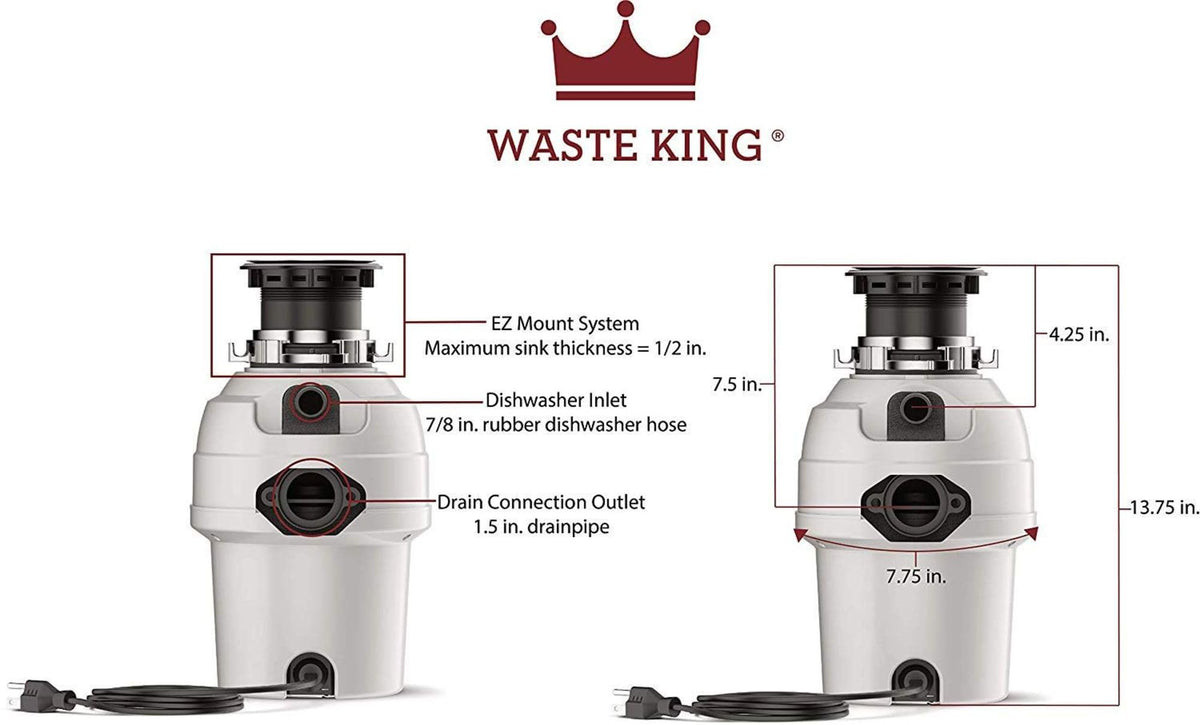 Waste King Garbage Disposal for Kitchen Sink with Power Cord, Food Waste Disposer, L-3200