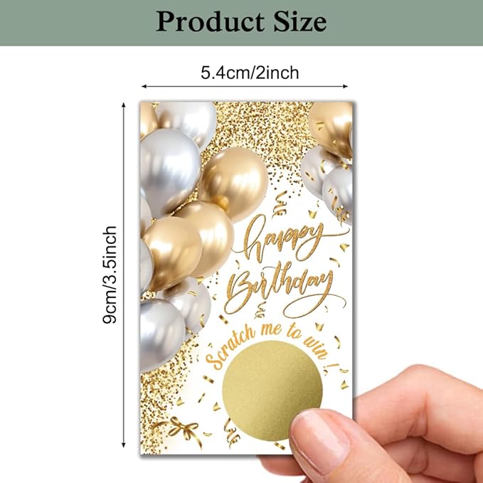 Haizct 50 Pack White Gold Birthday Party Scratch Off, Gold White Glitter Balloons Scratch Card for Birthday Partys Lottery Group Game Party Raffle Tickets, Bridal Shower Bachelor Game