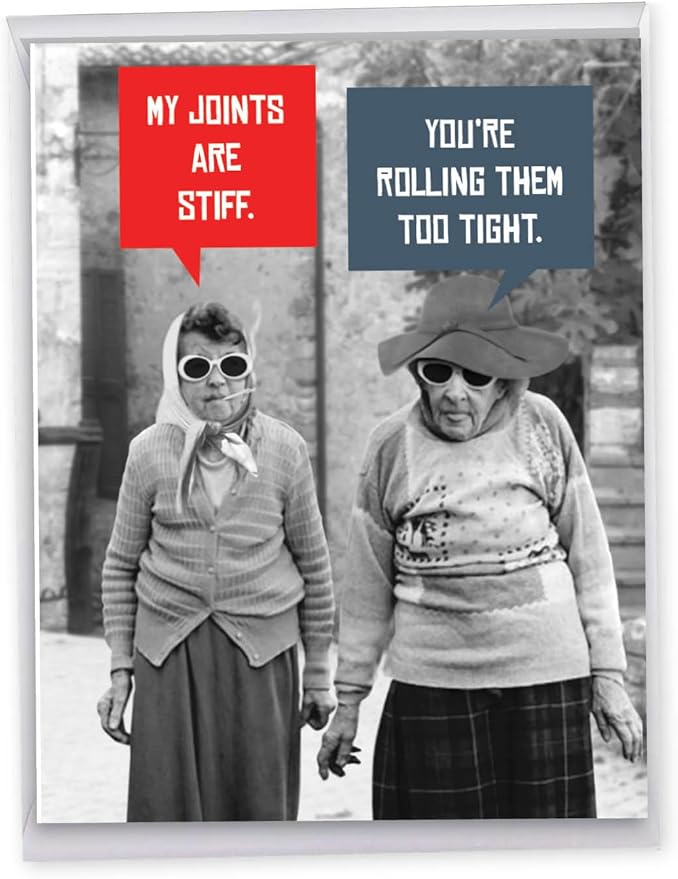 NobleWorks - 1 Jumbo Funny Birthday Greeting Card for Women w/Envelope (Large 8.5 x 11 Inch) - Large Old Ladies Vintage for Her, Personalized Adult Humor Bday Stationery - Stiff Joints J5680BDG