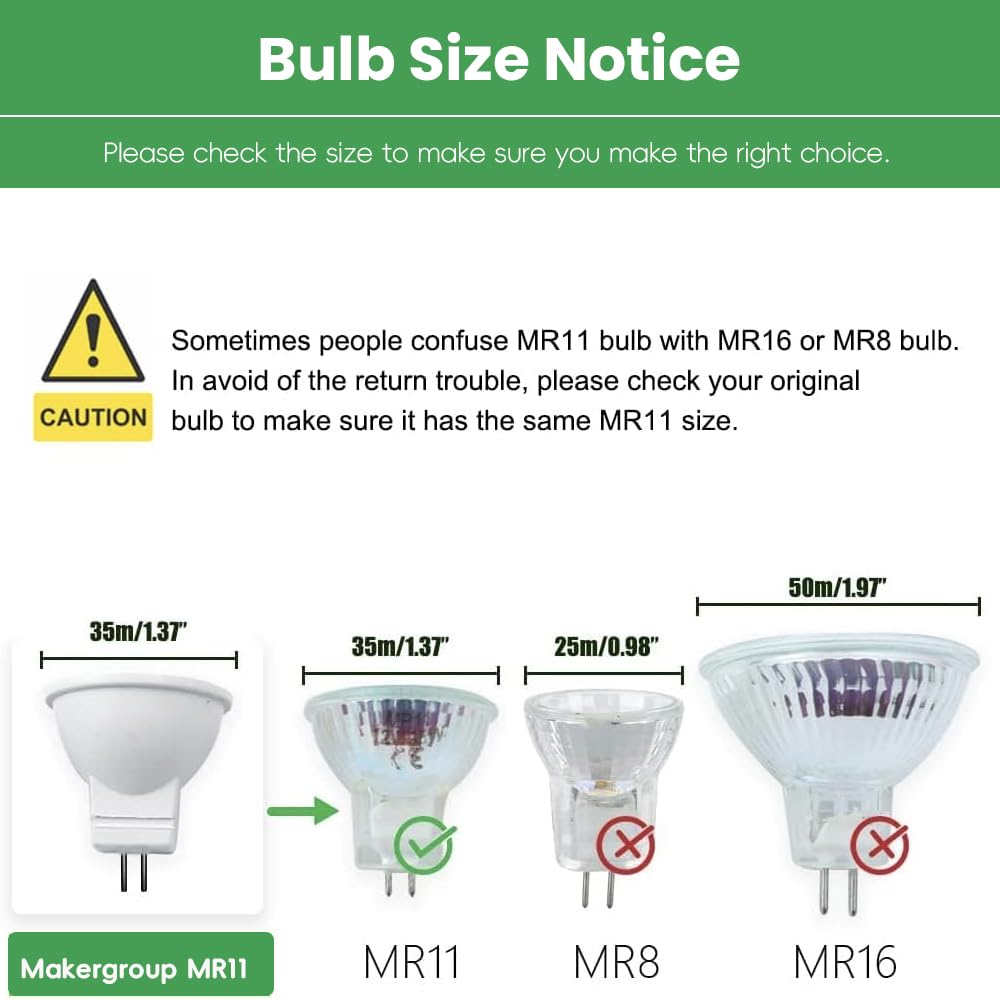 Makergroup MR11 Gu4.0 Bi-pin LED Light Bulb 3W 12VAC/DC Low Voltage LED Spotlights Warm White 2700K-3000K for Outdoor Landscape Lighting and Indoor Recessed/Track Lights 6pcs