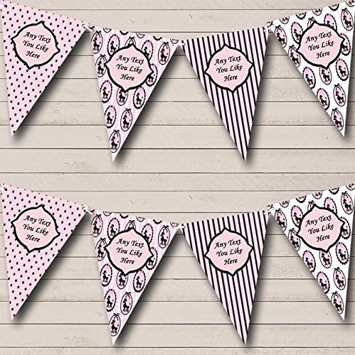 Paris Poodle Spots Black Pink French Personalized Birthday Party Bunting - Hanging Party Decoration - Birthday Party Banner Garland | Decorative Party Supplies