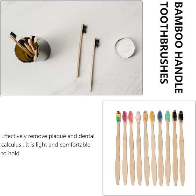 STAHAD Toothbrush Set 10pcs with Soft Wavy Bristles, Natural Fiber and Charcoal Infused Lightweight Toothbrushes for Personal Oral Care at Home and Travel