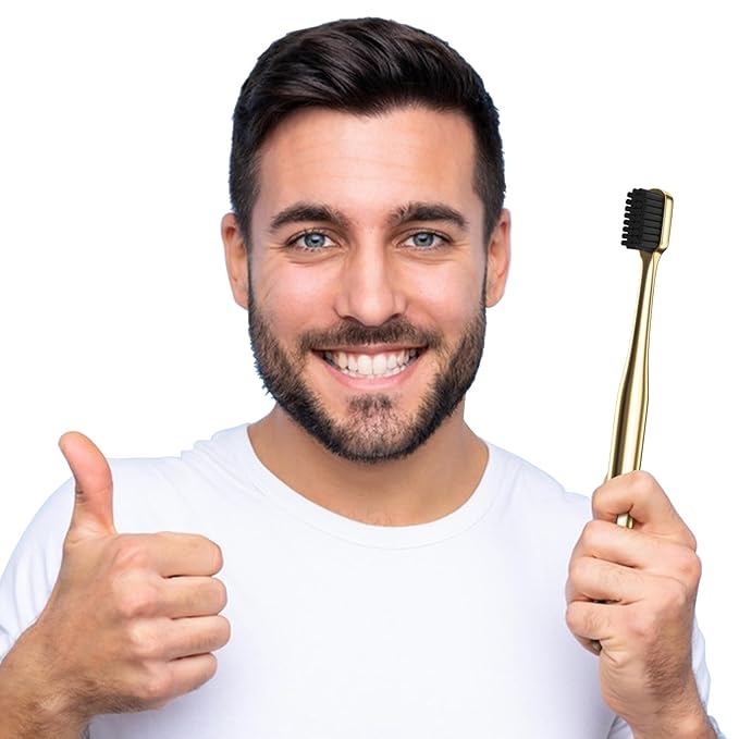 Z-VAPRESS Gold Color Toothbrush Soft Charcoal Bristles Travel Toothbrushes for Adults Luxury Gold Plated Toothbrushes Manual Toothbrush