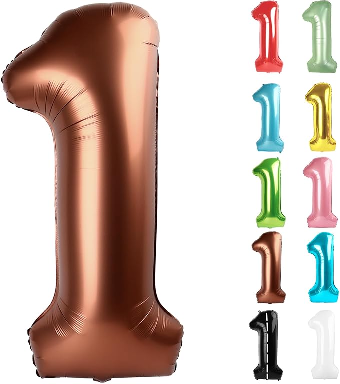 Coffee Brown Number 1 Balloon for First Birthday 40 Inch, 1st One Number Balloons Birthday Decorations for Girl Boy Toddler Baby