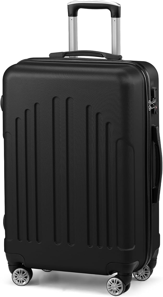Karl home 24in Checked Luggage with TSA Lock, ABS Hardshell Check-in Suitcase with Spinner Wheels, Durable Medium Suitcase Rolling Luggage for Business Travel, Black