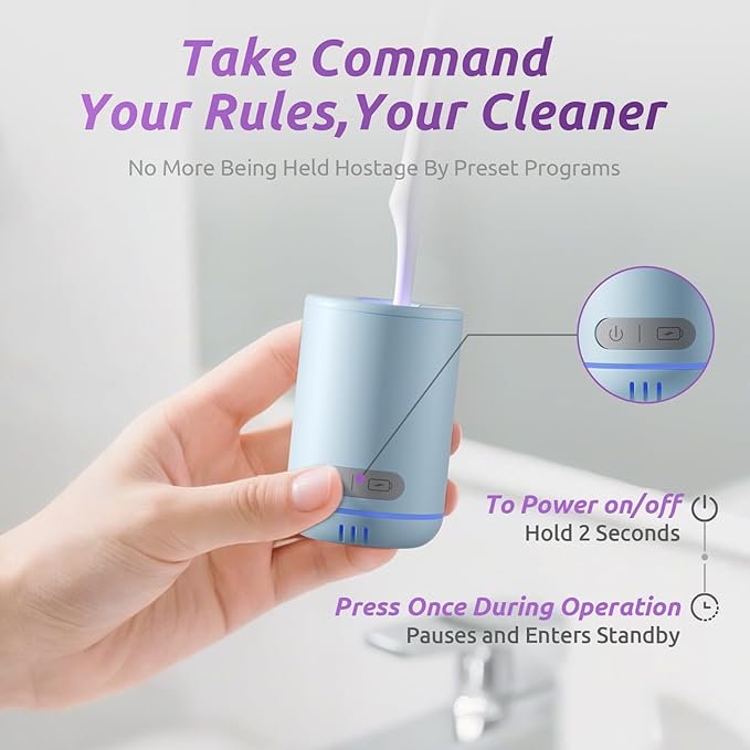 UV Toothbrush Holders Travel, Unique Upright Toothbrush Travel Case, Suitable for Any Manual/Electric Toothbrush Head, Rechargeable Portable Toothbrush Cleaner-Blue