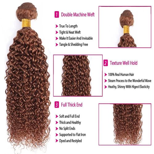 Giginger Bundles Human Hair 16 18 20 Inch Color 30 Light Brown Jerry Curly Wave Bundles Human Hair Unprocessed Quick Weave Soft Sewn In Hair Extensions for Black Women