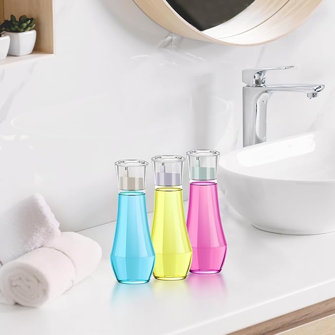 Glass Mouthwash Dispenser for Bathroom, Mouth Wash Container Bottle with Lid Cup, Small Clear Refillable Mouthwash Decanter Holder (2 Pack/ 7.5)