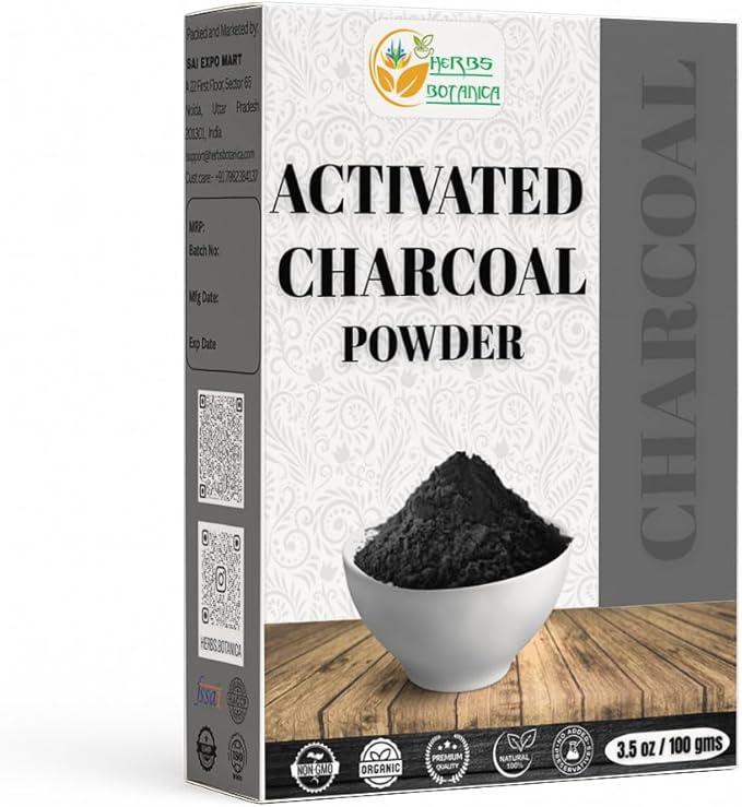 Herbs Botanica Activated Charcoal Powder 100% Food Grade, Natural Detoxifier for Teeth Whitening, Digestive Health, Face Masks, DIY Skincare, Detox Drinks & Bug Bite Relief 3.5 oz Pack