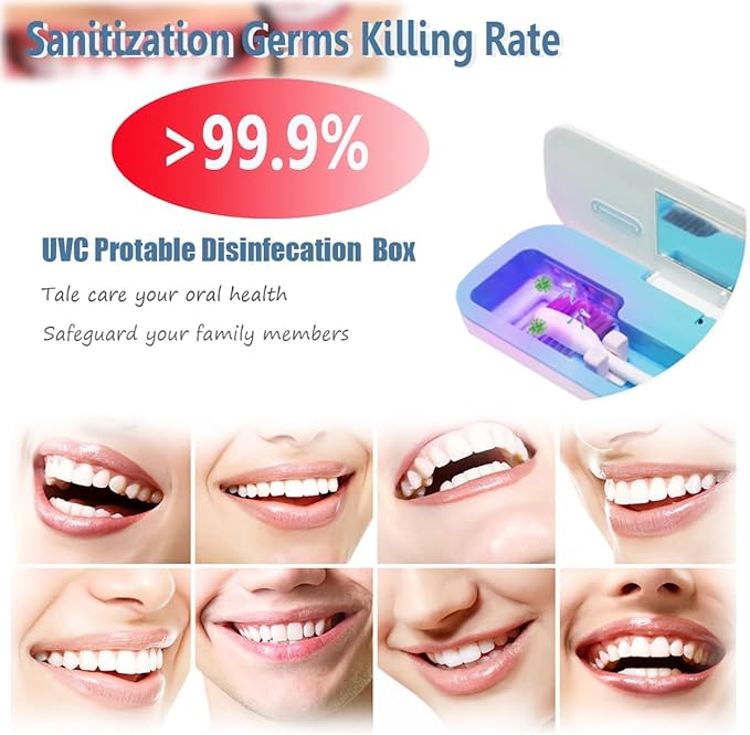 UV-C Toothbrush Case for Travel, Portable Toothbrush Case with Holder, USB-C or AA Battery Powered, Plastic Tooth Brush Container Cover for Household STB-062 Blue