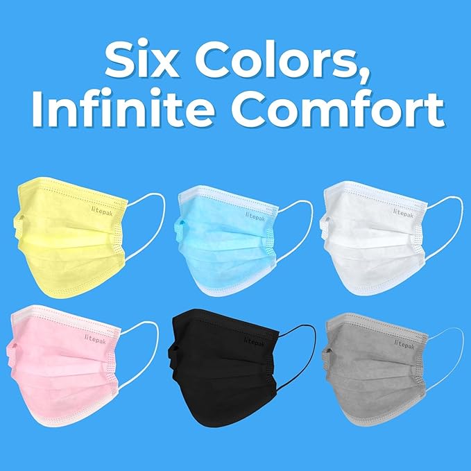 Litepak 125-Pack Disposable Face Mask Premium Comfort Earloops with Dispenser Box (Black)