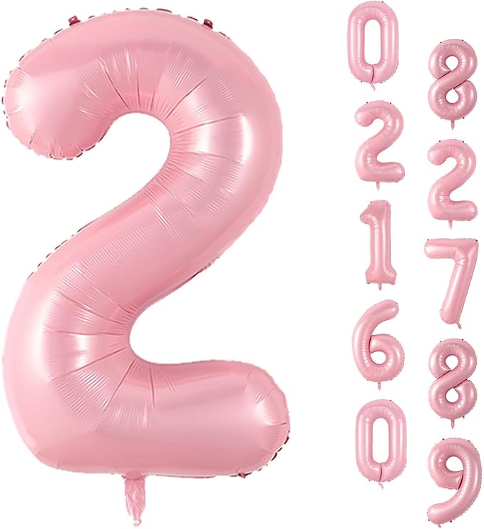 Pastel Pink Number 2 Balloon, 40 Inch Pearl Light Pink Number 2 Balloons for Girls, Foil Digital 2 Balloon Helium, Large Pink 2nd Birthday Balloons for Girls Baby Shower Princess Party Decorations