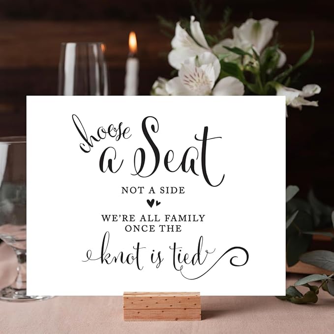 Andaz Press Wedding Party Signs, Formal Black and White, 8.5-inch x 11-inch, Choose a Seat, Not a Side, We're all Family Once the Knot is Tied, 1-Pack