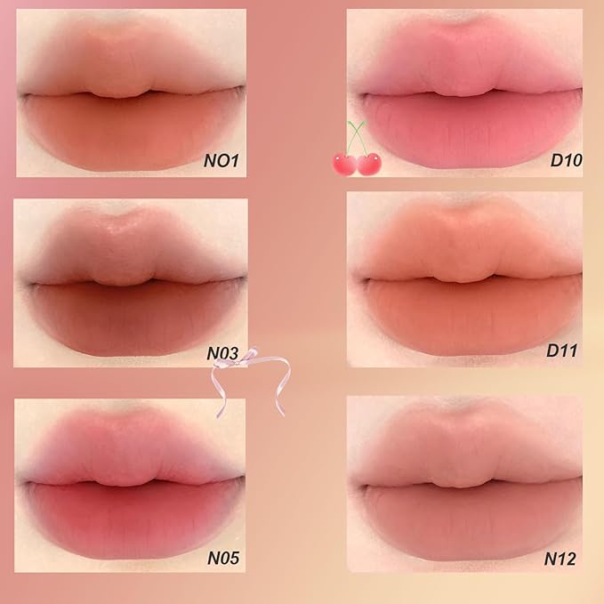 Cushion Lip Powder Cream, Matte Lip Cream - Long-Lasting & Smooth Skin, Non-Drying, Moisturizing Non-Fading Lipstick, CreaM Velvet Finish, Lightweight (N14 Cherry pink)