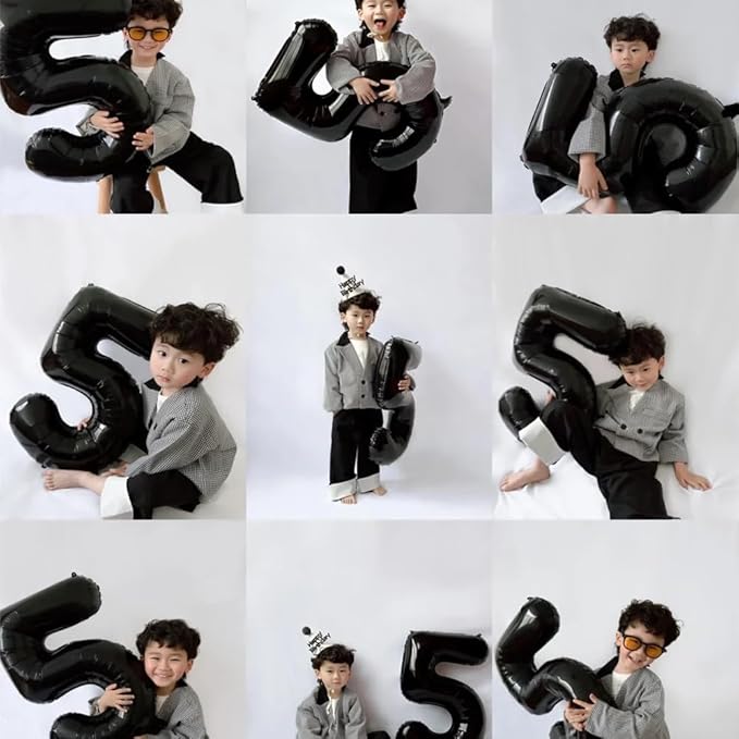 40 inch Black 5 Number Balloon Giant Foil Helium Balloons Black Large Digital Balloon 5 Number 5 Balloons for 5th Birthday Party Decorations Anniversary Events Decoration Supplies