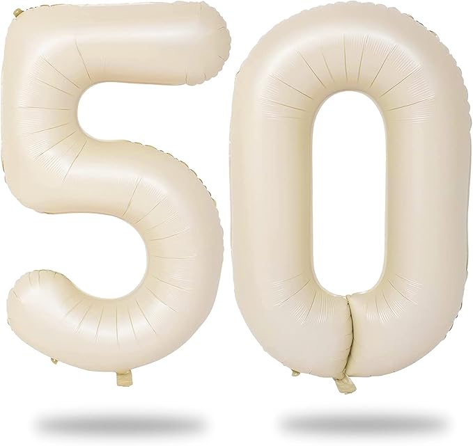 Beige 50 Birthday Balloon Numbers, 40 Inch Large Cream Foil Number 5 and 0 Balloons for Women, 50th Birthday Balloons White Sand for 50 Year Old Men Anniversary Birthday Party Decorations Supplies