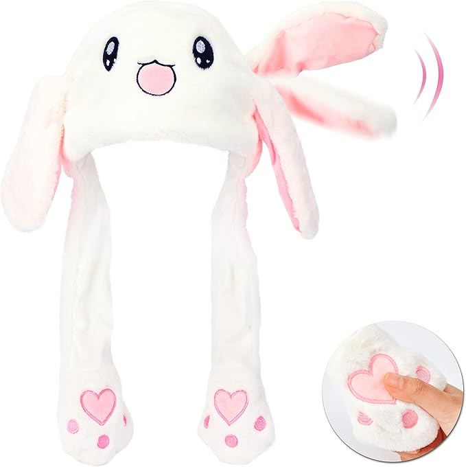 Animal Hat with Ears Moving Jumping Pop Up Beating Hat Plush Holiday Cosplay Dress Up Funny Gift for Kids