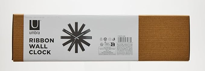 Umbra Ribbon Modern 12-inch Wall Clock, Battery Operated Quartz Movement, Silent Non Ticking Wall Clocks, Black