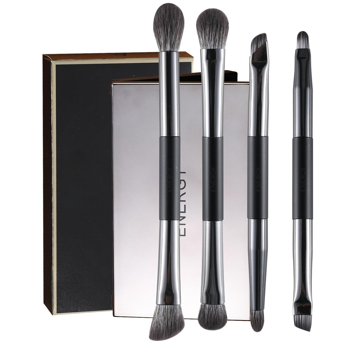 ENERGY Eyeshadow Brush Set 11PCS Professional Makeup Brushes for Eye Shadow Brows Smudge Concealer Eyeliner Eyelash Highlighter Blending Vegan Synthetic Face Make Up Kit with Travel Case Black