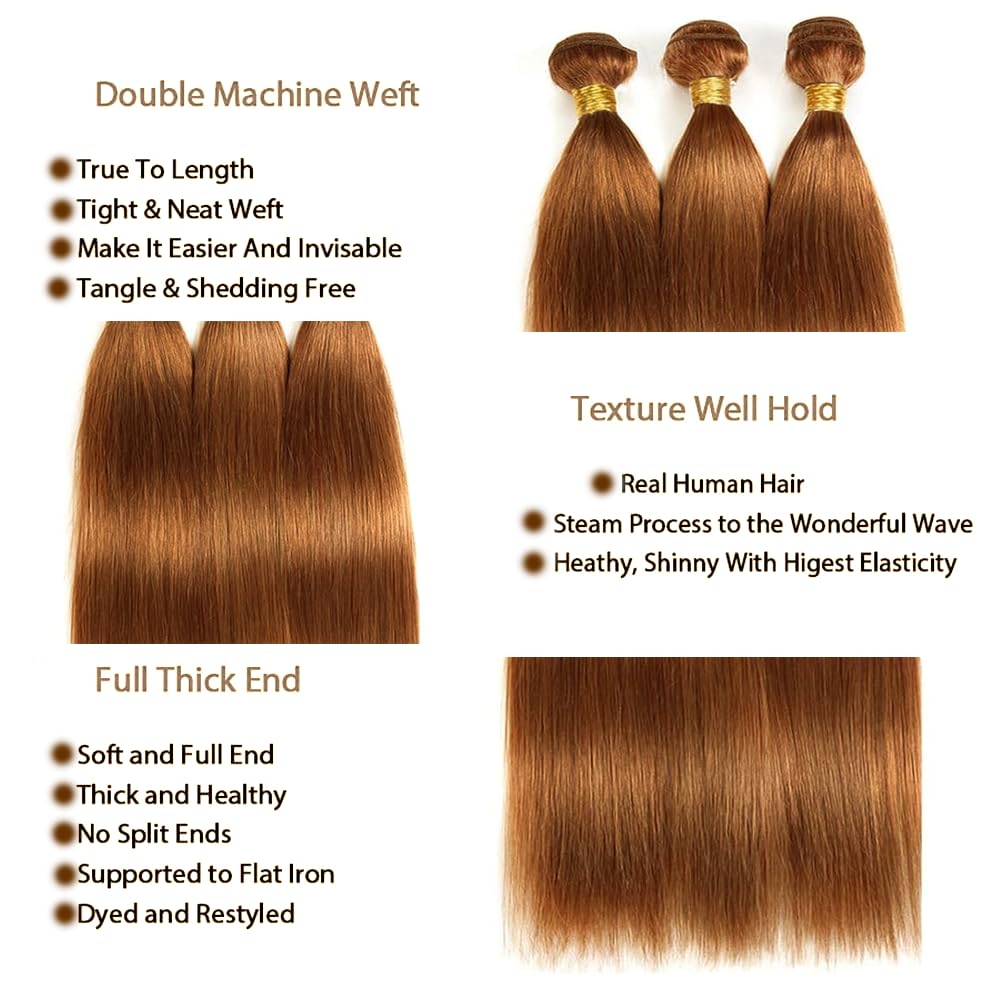 #30 Brown Bundles Human Hair Straight Bundles 12 12 12 Inch 3 Bundle Unprocessed Brazilian Virgin Hair Light Brown Straight Human Hair Extensions For Black Women