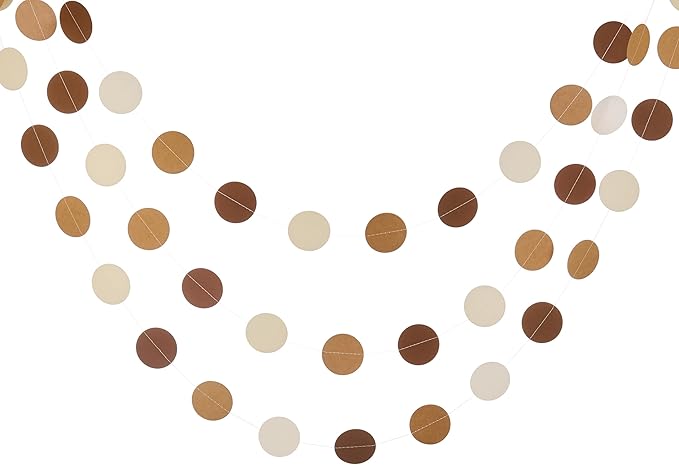 Brown Paper Garlands Hanging Circle Decoration Neutral Party Streamers, 30 Feet (Browe, Kraft, Beige)