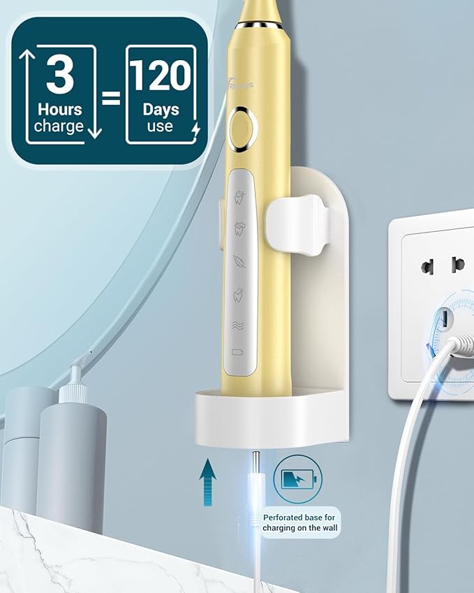 Rtauys M5 Sonic Electric Toothbrush for Adults and Kids - Rechargeable Electric Toothbrush Kids Ages 12+ and Adults with 8 Brush Heads & Travel Case, 120 Days Battery Life - Yellow