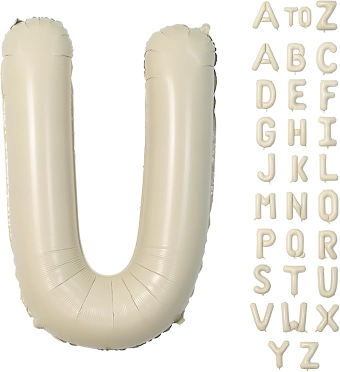 Biapian 40 Inch Giant Cream U Foil Balloon - Big Single Alphabet A-Z Balloons, Helium for Birthday, Baby Shower, Wedding, Anniversary Party Decoration