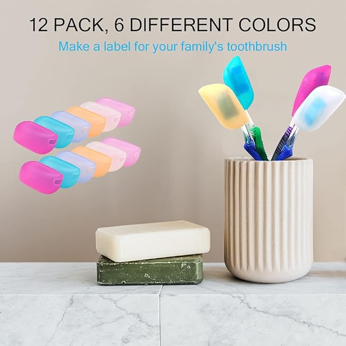 V-TOP Silicone Toothbrush Case Covers, 12 Pack Toothbrush Head Covers for Travel, Tooth Brush Covering for for Home and Outdoor