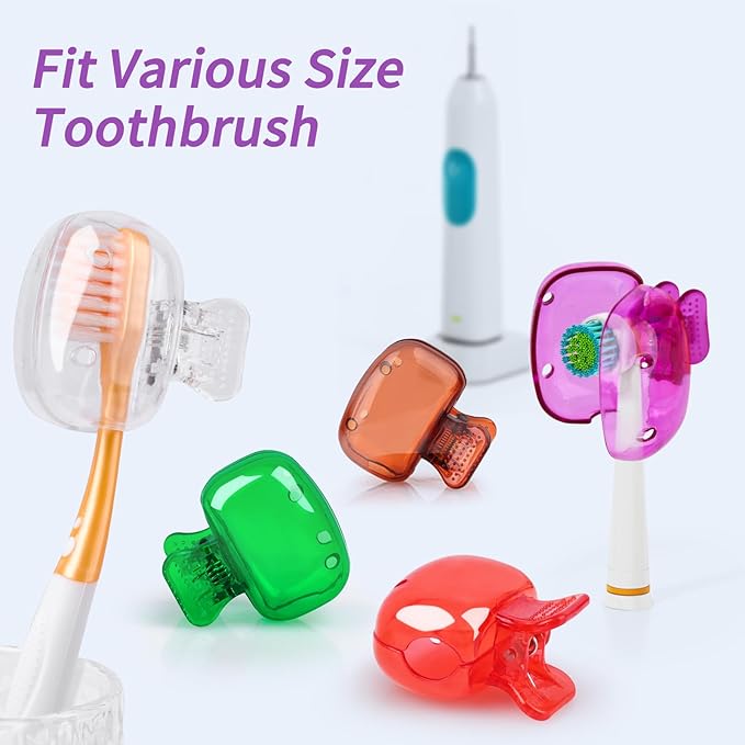 Waenerec 6 Pack Toothbrush Covers Portable Toothbrush Protector Coverings Clips Travel Protector Plastic Brush Pod Protection Clip Case Tooth Brush Covers for Kids Bathroom Home Travel Supplies