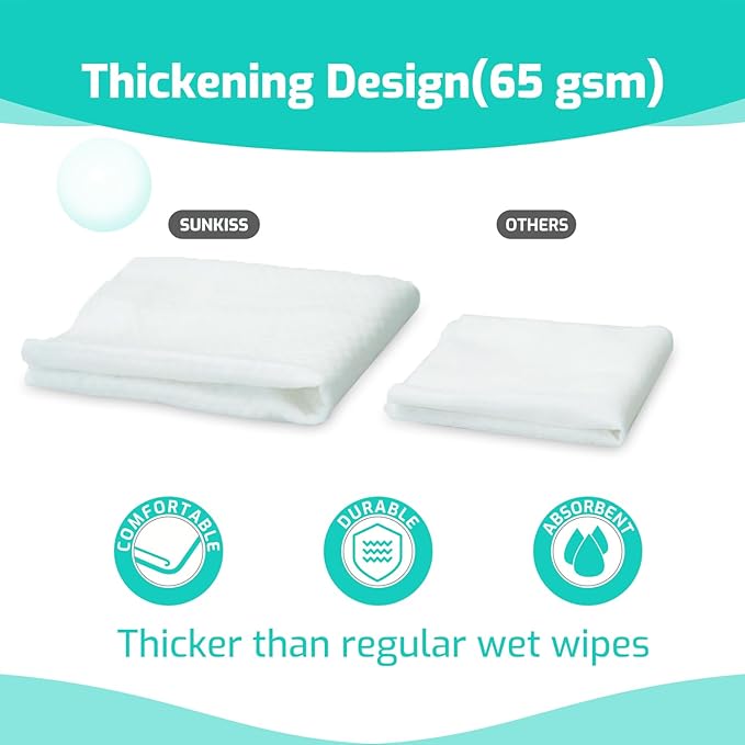 SUNKISS Trustplus Wet Wipes for Adult No Rinse, Extra Large 8”x12” Body Cleaning Washcloths for Elderly Incontinence & Cleansing, Unscented, 200 Count (4 Packs of 50)