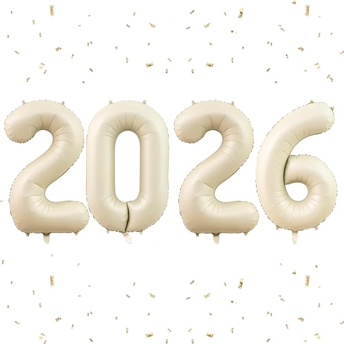 2026 Balloons Beige,40Inch Cream Huge Foil Number 2026 Balloons Nude for Happy New Year Eve Graduation Decorations