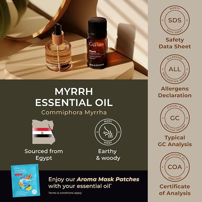 Gya Labs Myrrh Essential Oil - 0.34 Fl Oz - for Hair, Skin, Diffuser, Aromatherapy & DIY Candle Making Scent