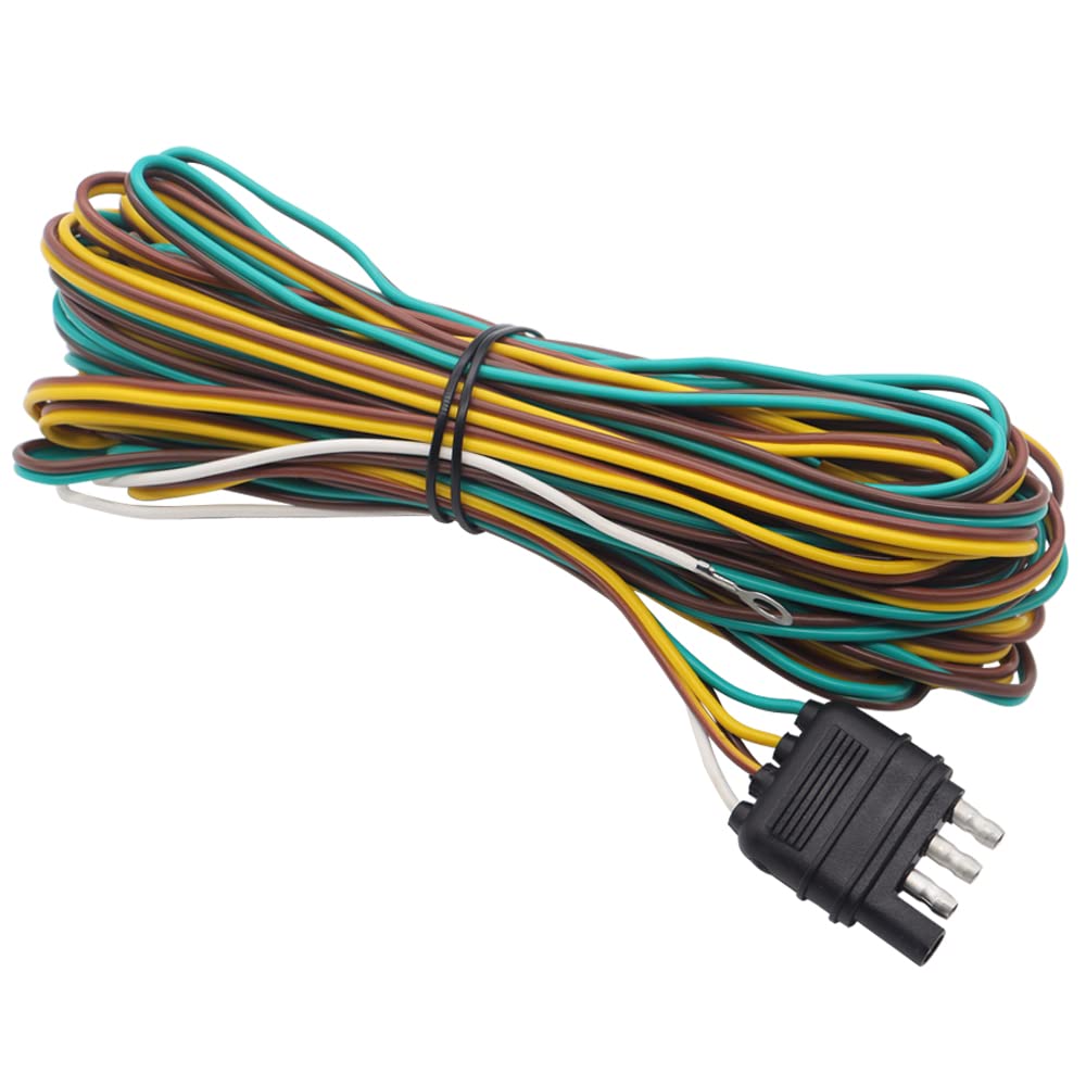 Ruibapa 25 Foot 4 Wire 4-Flat Trailer Light Wiring Harness Extension Kit With 18 Gauge White Ground Wire For Trailers