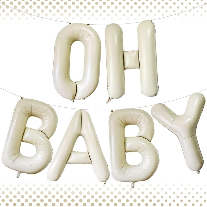 40 Inch Beige OH BABY Balloons, Giant Cream White Letters BABY Balloons Foil Mylar Helium White Letter Balloons for Baby Shower Party Supplies Celebration Decorations Alphabet White BABY