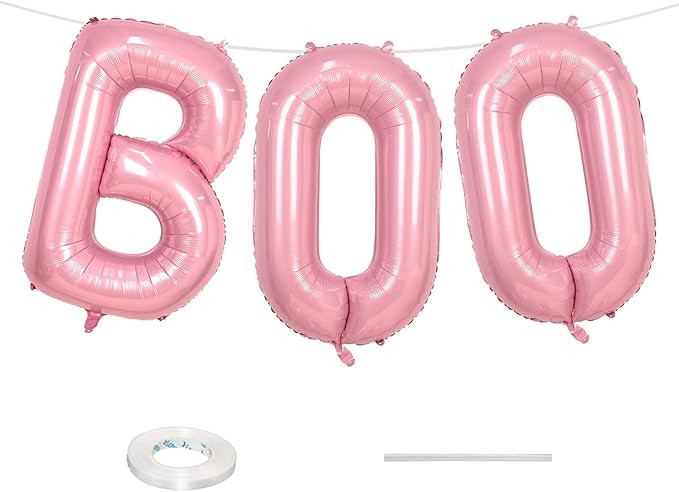 Biapian 40 Inch Halloween Boo Balloons, Giant Pink Boo Balloon Banner Set, 3 Pcs Psatel Foil Boo Letters Balloons Bunting Kit for Girls Horror Spooky Theme Halloween Birthday Party Decoration