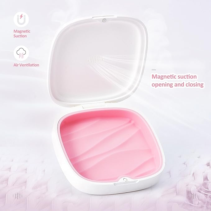 Retainer Case Slim Aligner Case with Vent Holes Removable Inner Tray Silicone for Easy Cleaning (1Pack White Pink)