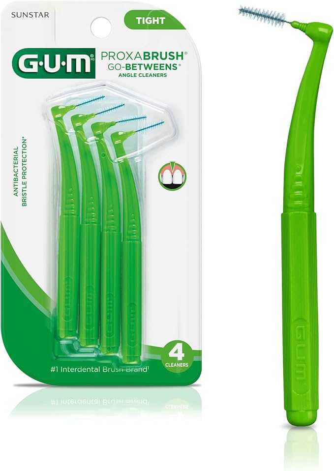 GUM Proxabrush Go-Betweens - Angled- Interdental Brushes - Soft Bristled Dental Picks for Plaque Removal Health - Safe for Braces & Dental Devices, 4 Count