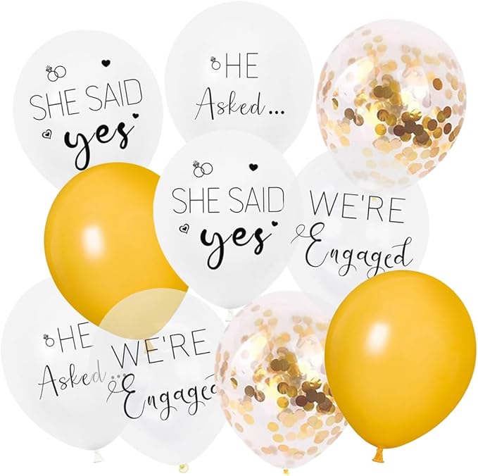 Engagement Party Balloons HE ASKED,SHE SAID YES WE'RE ENGAGED Balloons Gold Confetti Latex Balloon for Bridal Shower Engagement Bachelorette Wedding Party Decoration