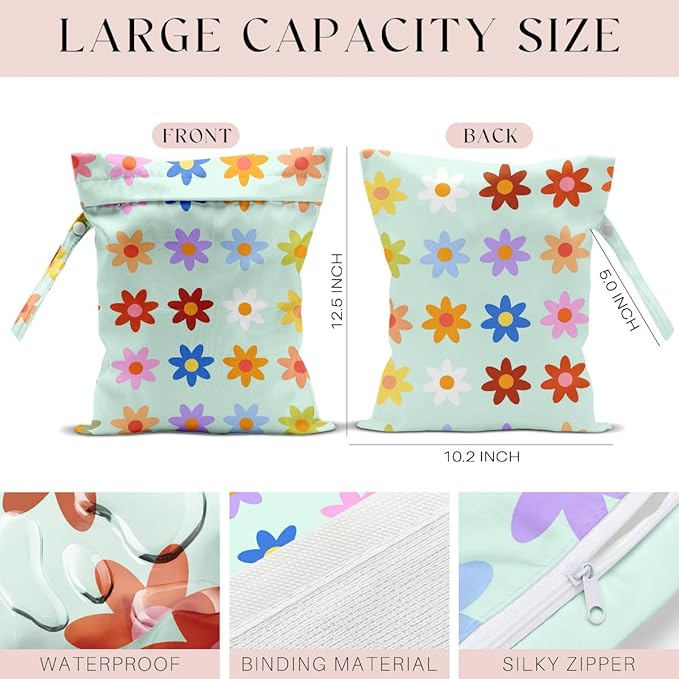 4 Pack Wet Bag for Swimsuit, Beach Travel Essentials Wet Dry Bag, for Sunscreen Toiletry Dirty Clothes Yoga Gym Diaper, Friend Summer Beach Vacation Gifts. Chrysanthemum