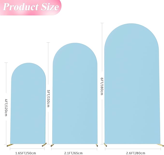 Wokceer Set of 3 Wedding Arch Backdrop Cover Spandex Fitted Wedding Arch Stand Covers Round Top Chiara Backdrop Stands Cover for Birthday Party Ceremony Banquet Decoration 4ft,5ft,6ft Dusty Blue