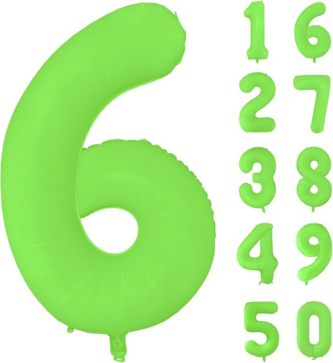 Fluorescent Green Number Balloon 40 inch Giant Foil Helium Balloons Green Number 6 Balloon for 6th Birthday Party Decorations