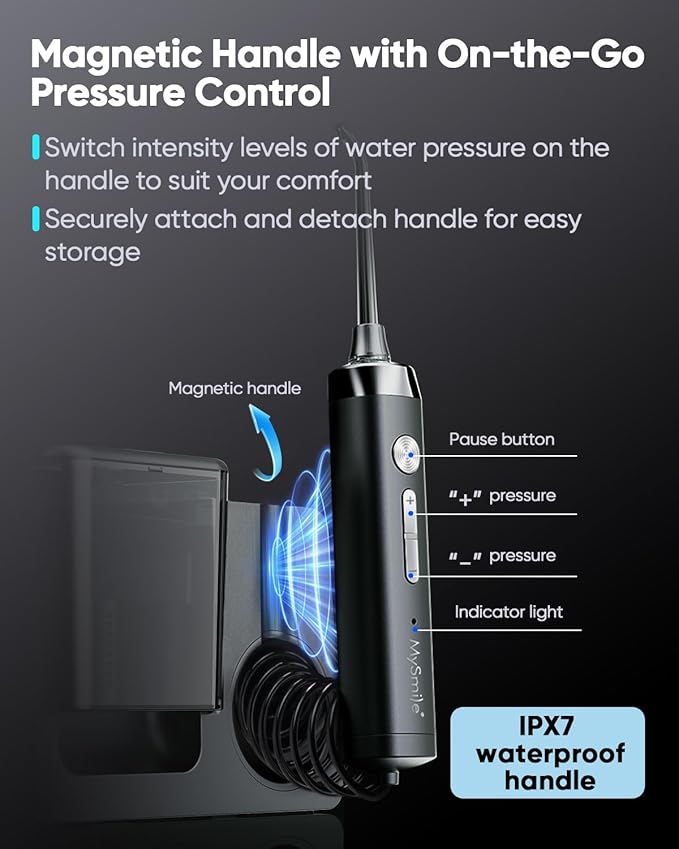 MySmile LP233 Pro UVC Sterilizable Countertop Water flossers for Teeth 800ML Digital Display Electric Oral Irrigator with a Water Filter 3 Modes and 6 Jet Tips (Graphite Grey)