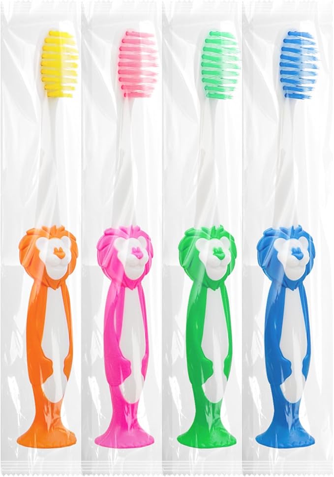 Disposable Toddler Toothbrushes Pack of 40, Manual Suction Cup Bulk Kids Toothbrushes Individually Wrapped Animal Toothbrush for Home, School, Camp, Daycare, Travel