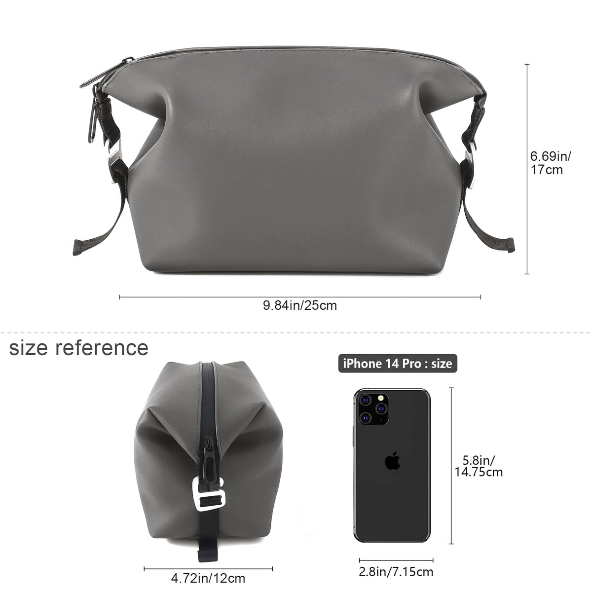 CONTAIL 6.5" 3L Silicone Toiletry Bag with 3 Mesh Pocket,Water-resistant Mens Dopp Kit,Foldable Shaving Bag for Toiletries Accessories,Grey